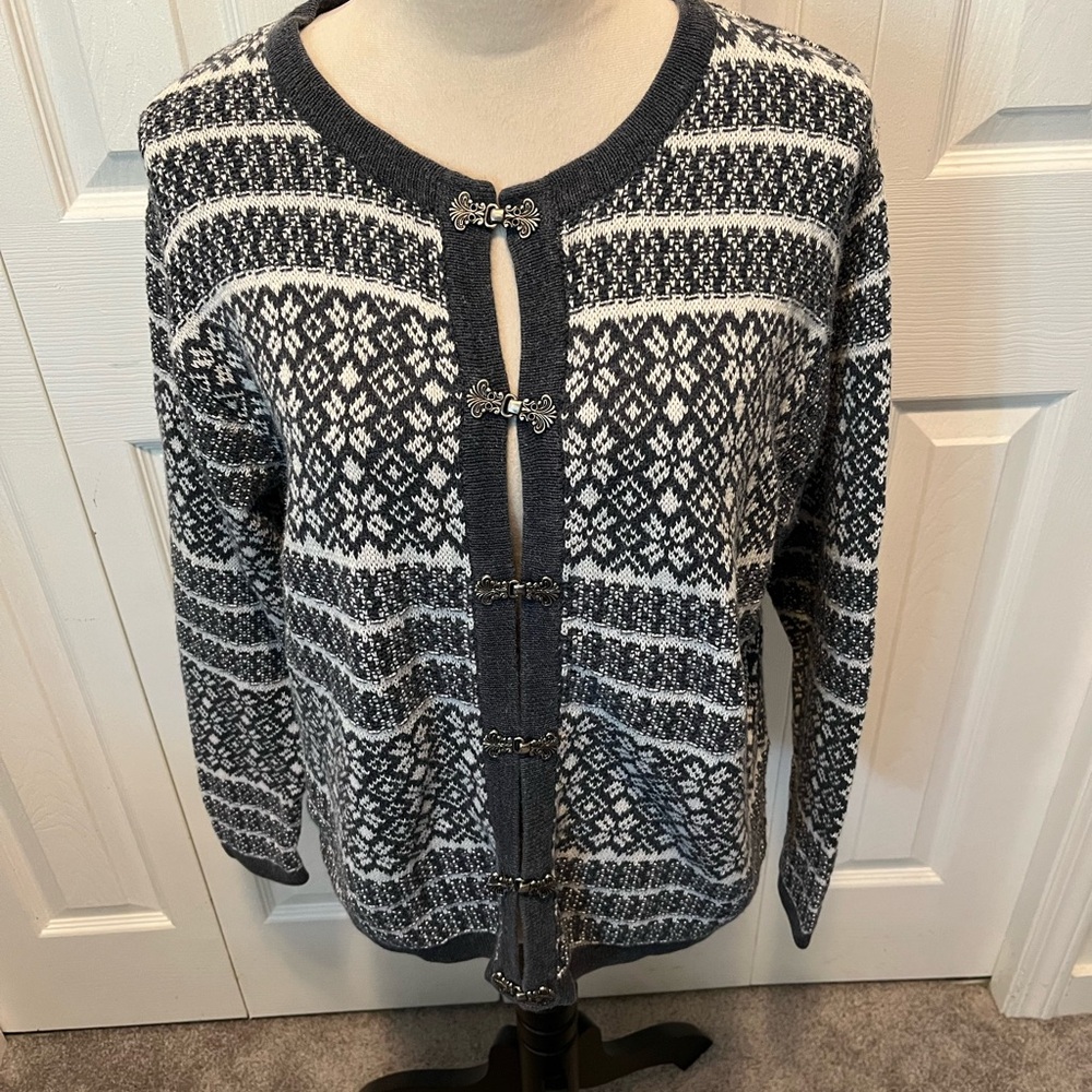 Woolrich size S wool cotton blend gray  and White Patterned Cardigan